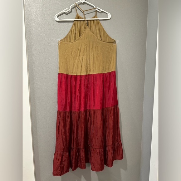 LOFT  Beach Colorblock Tiered Halter Midi Dress - Henna Red - Size S - Picture 6 of 8